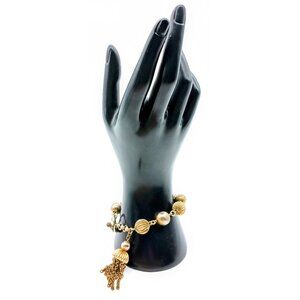 Crown Trifari Fluted Bead Bracelet, Vintage Gold Tone Links with Capped Tassel